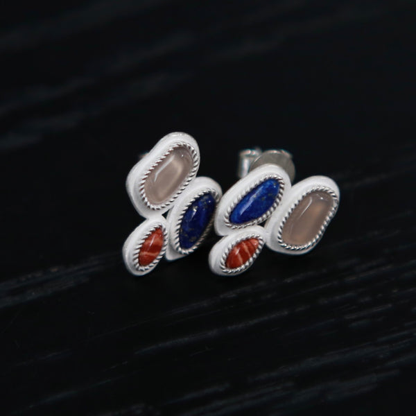 OLIO E ACETO sterling silver tricolor flower earrings OLIO-OA13E10-HLH grey/blue/red